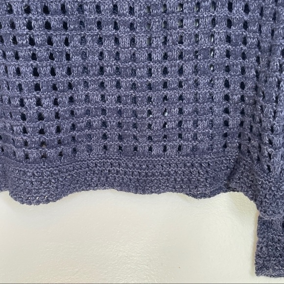 Free People Navy Crochet Oversized Sweater Mock Turtleneck Knitted Cable Size XS - Picture 11 of 13